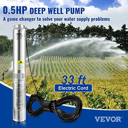 VEVOR Deep Well Submersible Pump 1/2 HP 115V/60Hz 28 GPM Flow 167 ft Head - style: 0.5HP/115V/ Built-in Controller