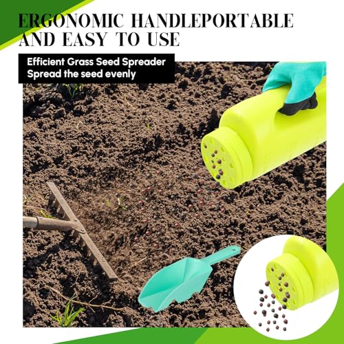 Handheld Spreader Set with Scoop & Gloves for Seed, Salt, De-icer,Green - color: Green
