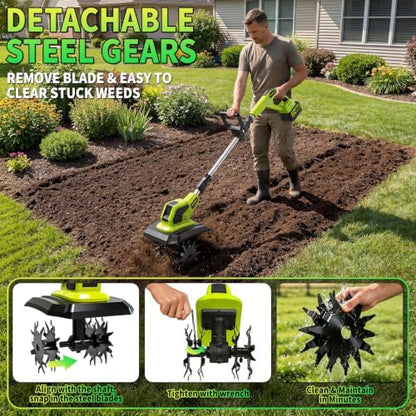 Cordless Tiller Cultivator, 400RPM Battery Powered Garden Cultivator