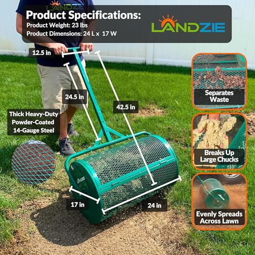 Compost Spreader 24 Inch, Peat Moss & Top Soil Roller - Landzie - size: 24 Inches