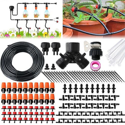 Drip Irrigation Kit, 1/4" Blank Distribution Tubing - size: 100FT Tubing + 147 PC Dripper