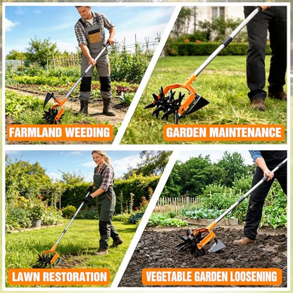 Manual Hand Tiller for Gardening, Rotary Cultivator with Tilling Blade
