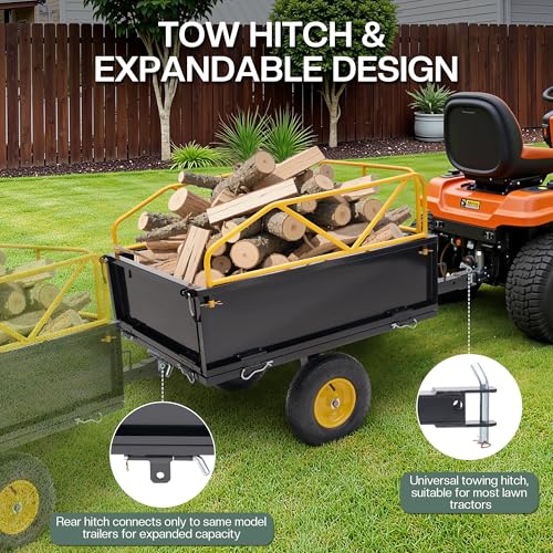 Jocisland 500 LBS ATV UTV Tow Behind Dump Cart, Garden Utility Trailer