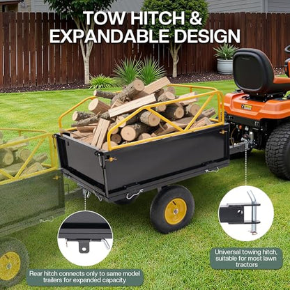 Jocisland 500 LBS ATV UTV Tow Behind Dump Cart, Garden Utility Trailer