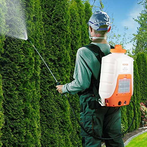 VEVOR Battery Powered Backpack Sprayer, 0-90 PSI Adjustable Pressure, 4 Gallon Tank, Back Pack Sprayer with 8 Nozzles and 2 Wands, 12V 8Ah Battery, Wide Mouth Lid for Weeding, Spraying, Cleaning - size: 4 Gal