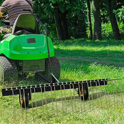 YITAMOTOR 60" Tow Behind Pine Needles Rake with 24 Spring Steel Tines