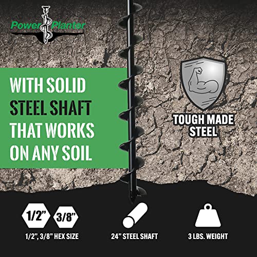 Power Planter Termite & Tree Auger 2"x24" With 1/2" Non-Slip Hex Drive - Heavy Duty Auger Bare Root Tree & Shrub Planting, Irrigation or Bait Stations Install - Works in All Soil Conditions - USA Made - size: 2 inches x 24