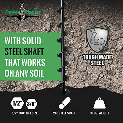 Power Planter Termite & Tree Auger 2"x24" With 1/2" Non-Slip Hex Drive - Heavy Duty Auger Bare Root Tree & Shrub Planting, Irrigation or Bait Stations Install - Works in All Soil Conditions - USA Made - size: 2 inches x 24