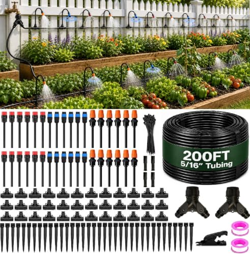 200FT 5/16" Drip Irrigation Kit, 36 Emitters for Raised Beds - size: 200FT / 36 Emitters