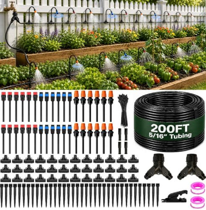 200FT 5/16" Drip Irrigation Kit, 36 Emitters for Raised Beds - size: 200FT / 36 Emitters