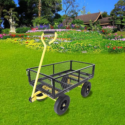 Suncast Wagon with Removable Sides- Farm, Warehouse, Garden Dump Cart- Solid PU Wheels (Yellow+Black) - color: Yellow+black Solid Wheels