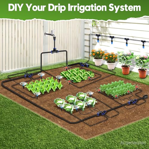 240FT Drip Irrigation System Kit, Automatic Garden Watering System - size: 40FT Main tube+200FT 1/4'' tube