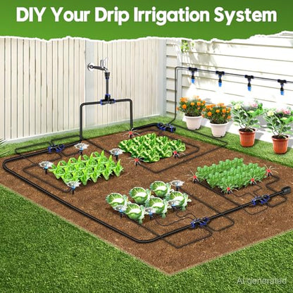 240FT Drip Irrigation System Kit, Automatic Garden Watering System - size: 40FT Main tube+200FT 1/4'' tube