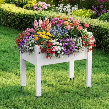 Raised Garden Bed with Wheels, Resin Elevated Planter Box, White - color: Medium Ashen, size: 26.3" H