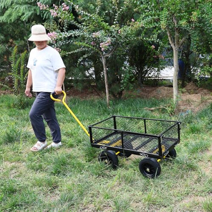 Wagon Removable Side, can be Used for Farm, Warehouse, etc. Garden car, Solid Wheels (Yellow+Black Solid Wheels) - color: Yellow+black Solid Wheels