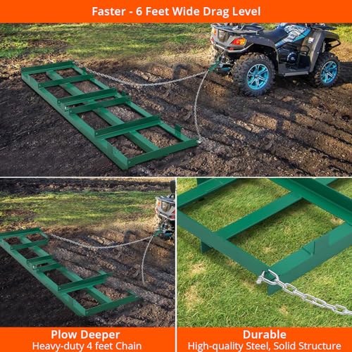 Towallmark 48”Lawn Leveling Rake & Driveway Drag Harrow - Heavy-Duty Tow-Behind Tool with 4FT Reinforced Chain - for ATV, UTV, Tractor, Mower - Gravel, Soil, Yard & Landscape Grading - style: Chain ATV - 48 inches