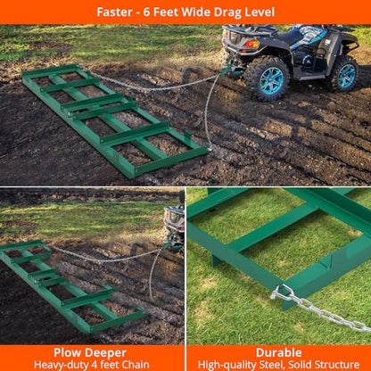 Towallmark 48”Lawn Leveling Rake & Driveway Drag Harrow - Heavy-Duty Tow-Behind Tool with 4FT Reinforced Chain - for ATV, UTV, Tractor, Mower - Gravel, Soil, Yard & Landscape Grading - style: Chain ATV - 48 inches