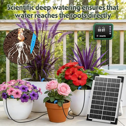 8W Solar Drip Irrigation System for Garden, Supports 30 Pots Plants