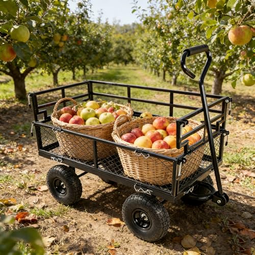 Gecheer Black Double Fence Utility Wagon Cart for Garden, Farm, Yard – Heavy-Duty 600 lb Capacity with Inflatable Tires & Spacious Bed