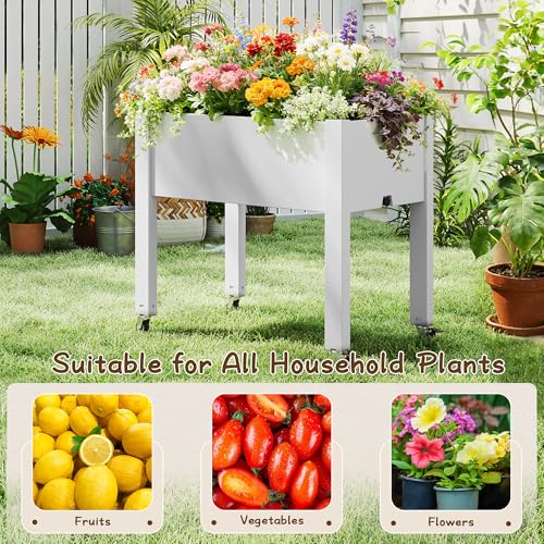 Raised Garden Bed with Wheels, Resin Elevated Planter Box, Ashen - color: Ashen, size: 26.3" H