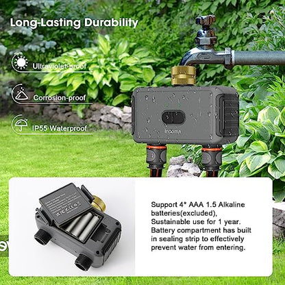 WiFi Hose Timer with Brass Inlet, 2-Zone Sprinkler Timer for Irrigation - color: Black, size: 2 Outlets - T