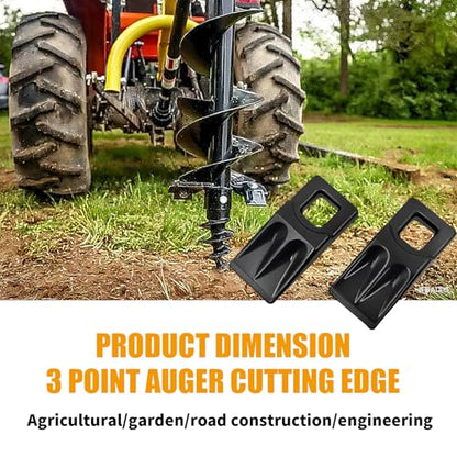 4 Pack Auger Teeth 3 Point Auger Cutting Edge with Screw Square Hole Replacement with Hardware for Most Heavy Duty 3 Point Post Hole Digger