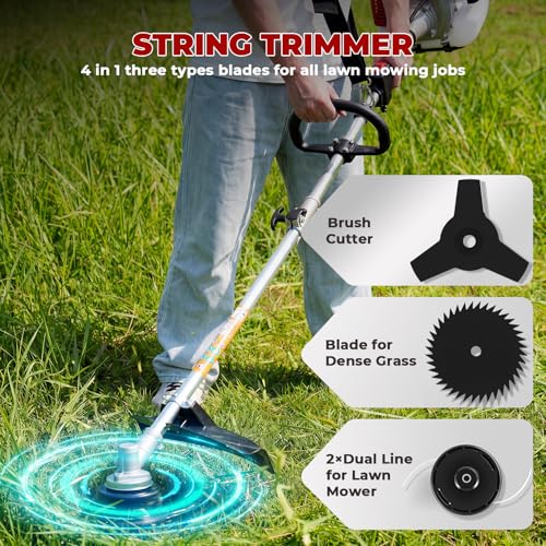 58CC 2-Cycle Gas Powered Weed Wacker, 5-in-1 Multi-Function String Trimmer - color: Red-1