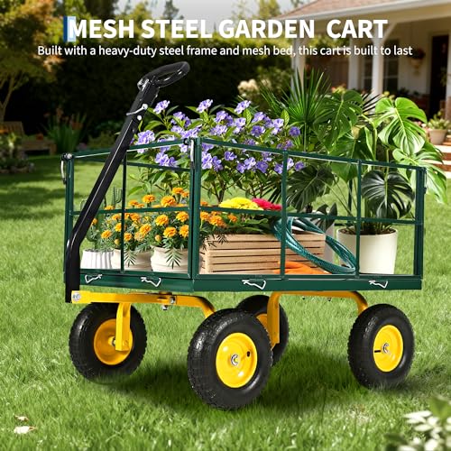 500 LBS Steel Garden Cart with Removable Sides & Liner - color: Green