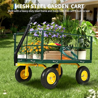 500 LBS Steel Garden Cart with Removable Sides & Liner - color: Green