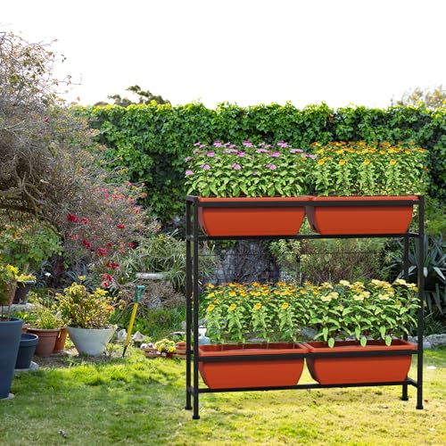 CADUKE Raised Garden Bed, Garden Raised Planter Box with Legs, 32" Elevated Vegetable Garden Beds with Drainage Holes & Trellis, Herb Garden Planter Outdoor for Vegetables, Balcony, Red - color: Red