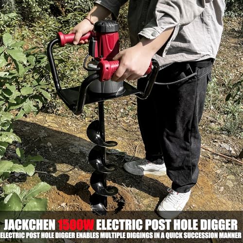 1500W Electric Post Hole Digger with Reverse, 2×6" & 2×4" Bits - color: Red, style: Reverse - 2×6"and 2×4" Auger Bits