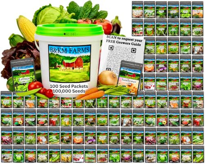 B&KM Farms 100,000 Non-GMO Heirloom Seed Kit-50 Fruit & Vegetable Variety