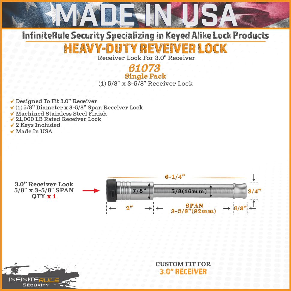 61073 | Receiver Lock for 3" Receiver - color: 1PK (1) Receiver Lock, size: Fits: 3.0" Receiver