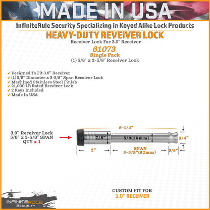 61073 | Receiver Lock for 3" Receiver - color: 1PK (1) Receiver Lock, size: Fits: 3.0" Receiver