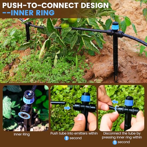 110FT Quick-Connect Drip Irrigation Kit, Garden Watering System DIY Automatic Irrigation Equipment Set for Lawn Raised Bed Greenhouse Plant Watering with 1/4'' Tubing, Drip Emitters, Connectors - size: 110FT Quick-Connect