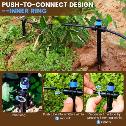 110FT Quick-Connect Drip Irrigation Kit, Garden Watering System DIY Automatic Irrigation Equipment Set for Lawn Raised Bed Greenhouse Plant Watering with 1/4'' Tubing, Drip Emitters, Connectors - size: 110FT Quick-Connect