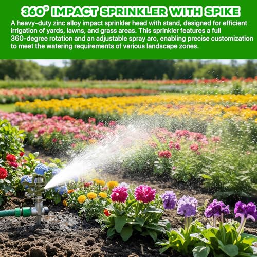 2 Pack Zinc Alloy Impact Lawn Sprinklers with Stand Spike 360° - color: green