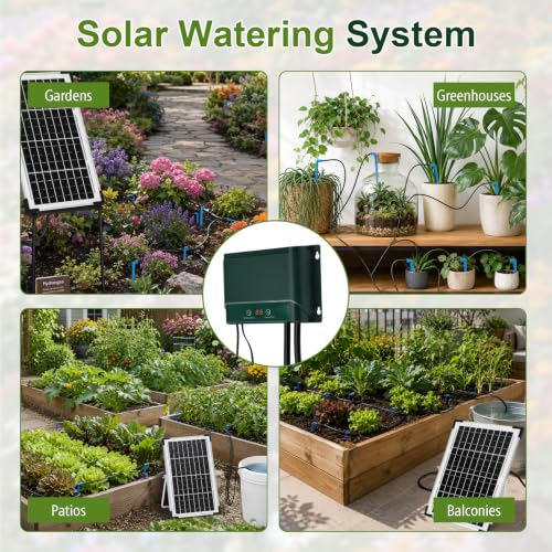 Solar Drip Irrigation System, 10W Auto Watering Kit for 50 Plants | 164FT Hose,Smart Alarm for Pump Issues,Indoor Outdoor Greenhouse Balcony Use,DIY Easy Install,Vacation Plant Care