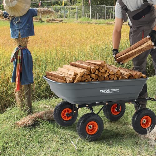 VEVOR Poly Garden Dump Cart 4 Cu.Ft. 600 lbs 4 Wheel Wheelbarrow Dump Wagon - color: Gray