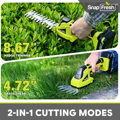 SnapFresh 20V Cordless 2-in-1 Hedge Trimmer & Grass Shears - color: Light Green