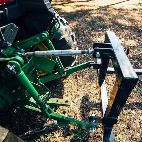Titan Attachments 3 Point Pallet Fork Frame, Cat 1 Quick Hitch Compatible, 28"-45" Adjustable Fork Width, 1,500 LB Capacity, 3/8" Tow Hook Included
