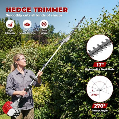 58cc 5-in-1 Gas Weed Wacker, Multi-Functional Trimming Tools for Lawn Care - color: Dark Red