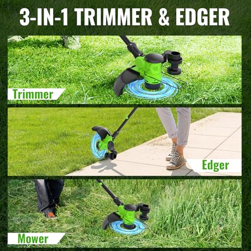 20V 12-INCH Cordless Weed Wacker String Trimmer with 2x5.0ah Battery - color: Black-Green