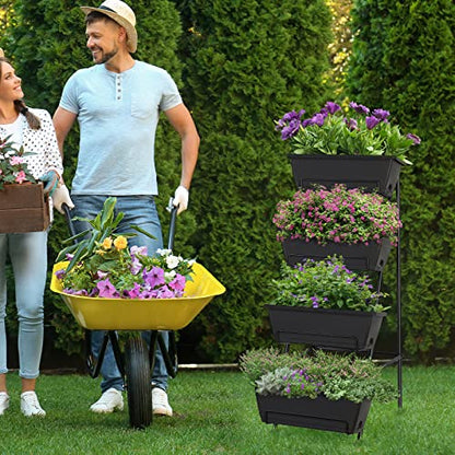 OYEAL Raised Garden Bed 4 Tier Vertical Garden Planters Indoor Outdoor Raised Planter Box with Legs Elevated Herb Garden Planter for Flowers Vegetables Plants, Black - color: Black