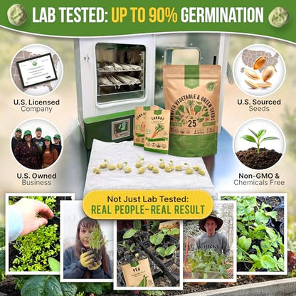 Organo Republic 25 Winter Vegetable & Green Seeds Variety Pack for Outdoors & Indoor Home Gardening 27670+ Non-GMO Heirloom Seeds: Broccoli Beet Carrot Collard Lettuce Radish Spinach Pea Kohlrabi