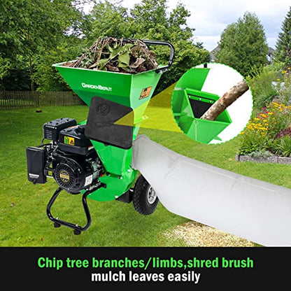 3 in 1 Wood Chipper Shredder Mulcher MF30, 7HP 212cc Heavy Duty Gas Powered, Max 3" Diameter Capacity for Wood, Limb, Leaves with Two Hoppers,4 Y-Hammers, Included Debris Bag