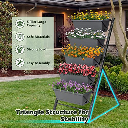 COSTWAY Vertical Raised Garden Bed, 5 Tier Planter Box with Drainage Holes