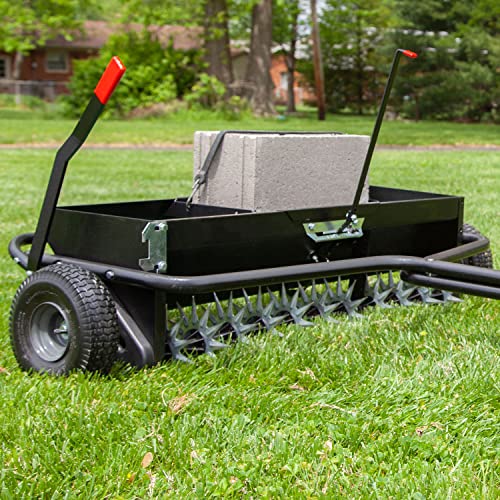 Brinly Tow Behind Combination Aerator Spreader with Weight Tray, 40-Inch, Flat Black - color: Flat Black