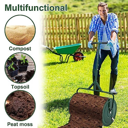 Hiboom 24 Inch Compost Spreader, Peat Moss Spreader, Manure Roller with Adjustable T Shaped Handle, Lightweight Metal Mesh for Lawn Garden Spreading Manure Topsoil (Green) - color: Green, size: 15.7 x 24 Inch