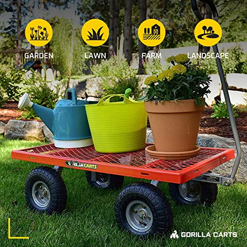 Gorilla Carts Steel Utility Garden Cart, 800 lb. Capacity, 4 Cu Ft, Red - color: Red